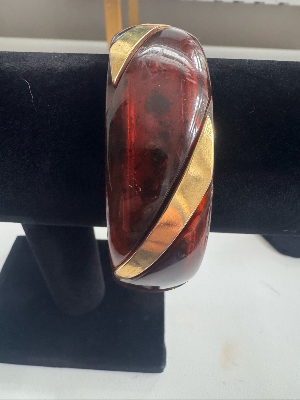 Vintage Napier Amber Lucite Bangle with Gold Accent